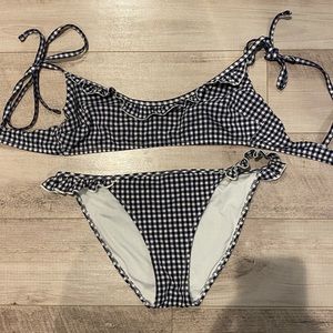 AERIE NAVY AND WHITE GINGHAM BIKINI SET
